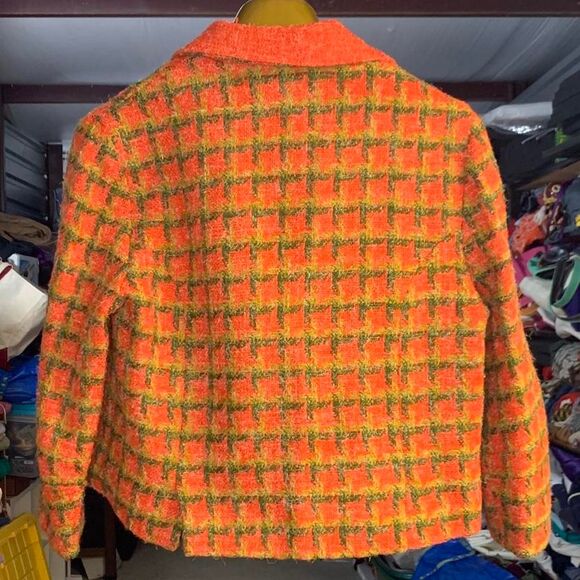 VTG Schiaparelli Paris Orange Green Jacket Coat Boxy Fit Glam Glamour Preppy - Picture 2 of 5